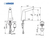 MEDIDAS MEZCLADOR LAVABO A PILAS DESIGNO STYLE HANSA